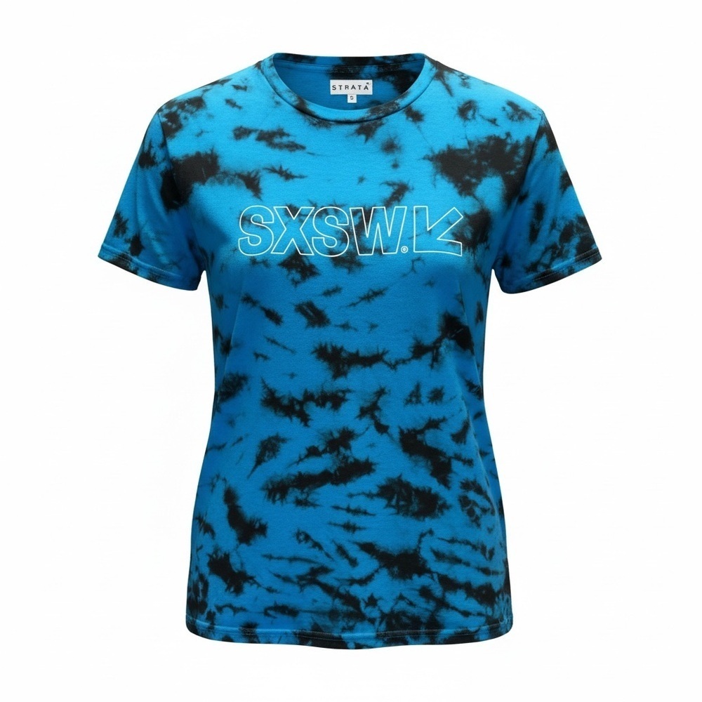 EUC SXSW Blue Black Tie-Dye Graphic T-Shirt South X Southwest - Size Small